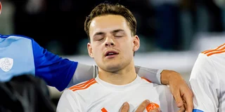 Joppe Wolbert tijdens de officieuze interland tegen België op 1 april.