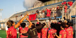 Feest bij Marokko na de zege op Gibraltar. Foto: Cherine Benjmil
