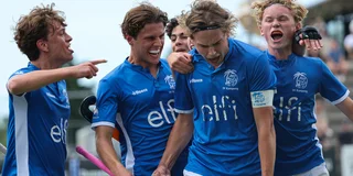 Blijdschap bij Fabrice Evers na zijn doelpunt voor Kampong. Foto: Willem Vernes