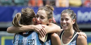 Luciana Aymar in tranen op het WK 2014 in Den Haag. 