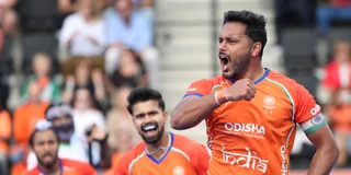 Harmanpreet Singh juicht na zijn treffer tegen Pakistan. Foto: Willem Vernes